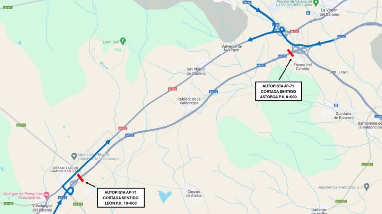 Afectación al tráfico en la autopista AP-71 por las obras del ramal de acceso ferroviario en Villadangos del Páramo