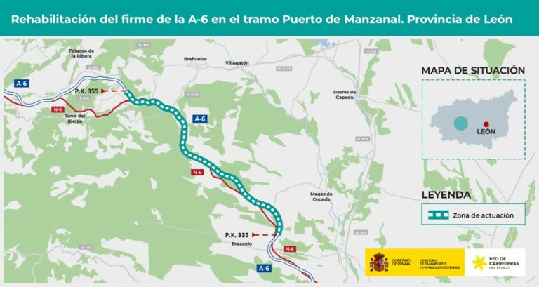 Transportes licita por 14,8 millones de euros la rehabilitación del firme de la A-6 en el Puerto de Manzanal